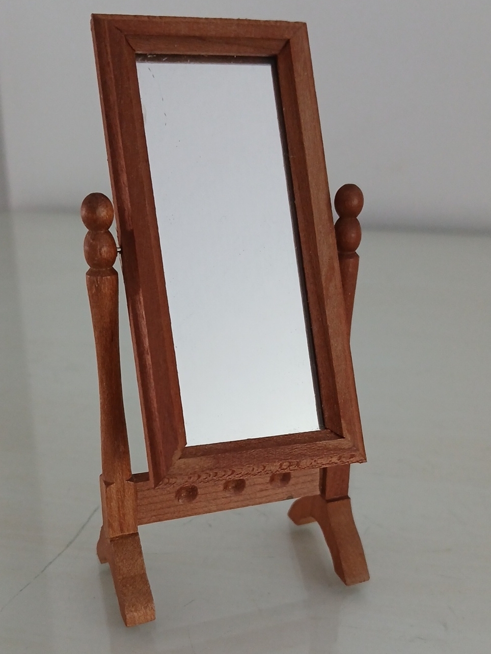 Vintage Dollhouse Miniature Wooden Swivel Floor Mirror 4.5x2"